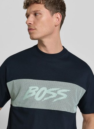 BOSS Lacivert Erkek Relaxed Logo Baskılı T-Shirt Te_BayMesh_50560372