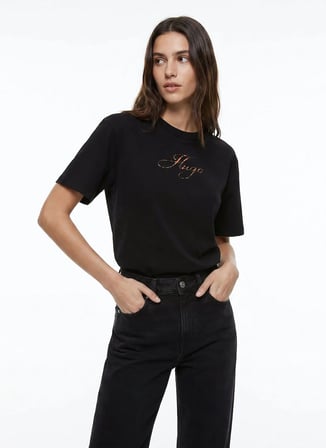 Hugo Siyah Kadın Logo Baskılı T-Shirt 50560566