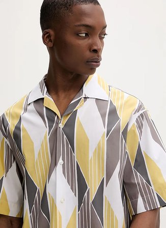 Hugo Sarı Erkek Oversize Geometrik Desen Gömlek 50560606 Espino