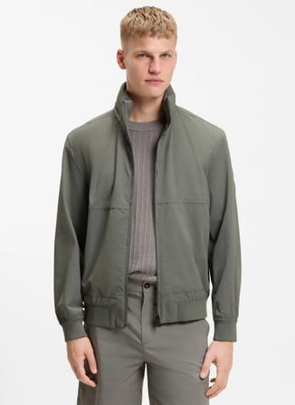 BOSS Haki Erkek Dik Yaka Regular Fit Logo Baskılı Sweatmont Okri