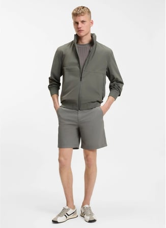 BOSS Haki Erkek Dik Yaka Regular Fit Logo Baskılı Sweatmont Okri