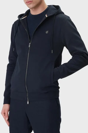 Boss Logolu Pamuk Karışımlı Regular Fit Kapüşonlu Fermuarlı Sweat Erkek SWEAT 50555851 404 LACİVERT