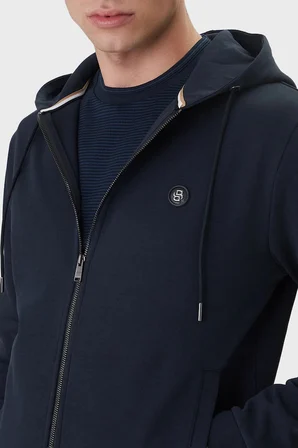 Boss Logolu Pamuk Karışımlı Regular Fit Kapüşonlu Fermuarlı Sweat Erkek SWEAT 50555851 404 LACİVERT