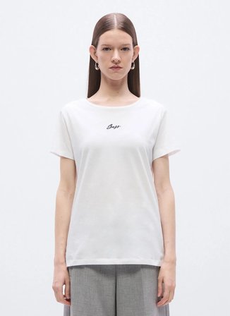 Boss Bisiklet Yaka Beyaz Kadın T-Shirt 50554696