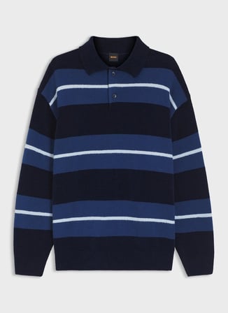 Boss Polo Yaka Regular Fit Lacivert Erkek Kazak Amburgh