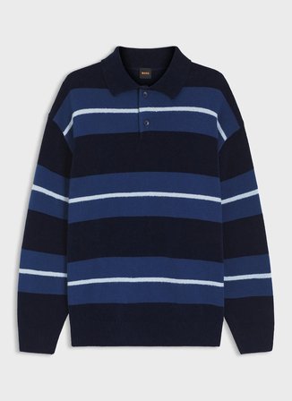 Boss Polo Yaka Regular Fit Lacivert Erkek Kazak Amburgh