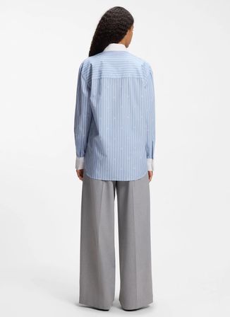 Hugo Oversize Gömlek Yaka Mavi - Beyaz Kadın Gömlek 50556216