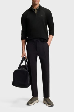 Boss Pamuk Karışımlı Regular Fit Yarım Fermuarlı Dik Yaka Kazak Erkek KAZAK 50558352 001 SİYAH