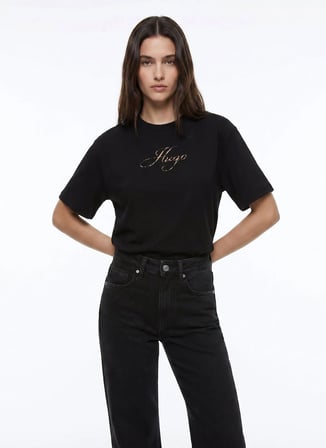 Hugo Siyah Kadın Logo Baskılı T-Shirt 50560566