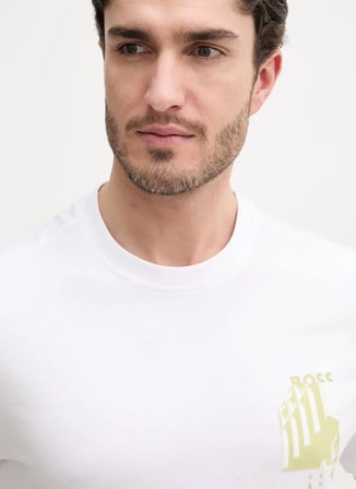 BOSS Beyaz Erkek Regular Fit Logo Baskılı T-Shirt Te_Board_50560372