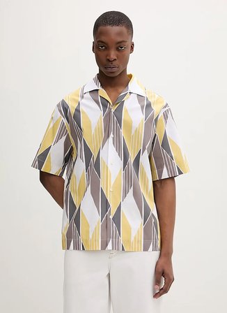 Hugo Sarı Erkek Oversize Geometrik Desen Gömlek 50560606 Espino
