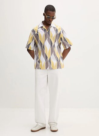 Hugo Sarı Erkek Oversize Geometrik Desen Gömlek 50560606 Espino