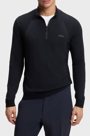 Boss Pamuk Karışımlı Regular Fit Yarım Fermuarlı Dik Yaka Kazak Erkek KAZAK 50558352 402 LACİVERT