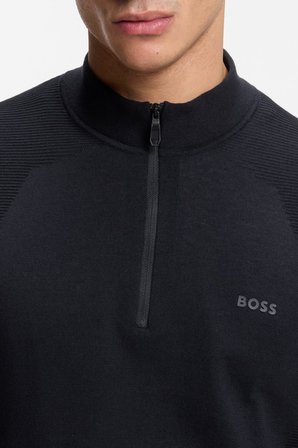 Boss Pamuk Karışımlı Regular Fit Yarım Fermuarlı Dik Yaka Kazak Erkek KAZAK 50558352 402 LACİVERT