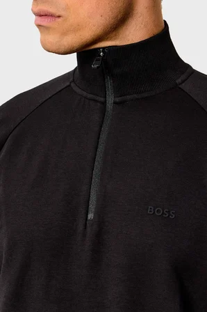 Boss Logolu Pamuk Karışımlı Yarım Fermuarlı Dik Yaka Sweat Erkek SWEAT 50565306 001 SİYAH