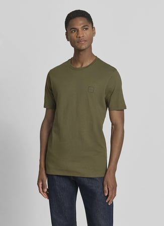 BOSS Tales Haki Erkek Bisiklet Yaka Logo Baskılı Regular Fit T-Shirt