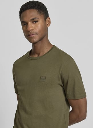 BOSS Tales Haki Erkek Bisiklet Yaka Logo Baskılı Regular Fit T-Shirt
