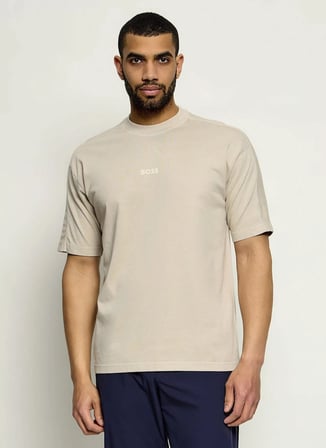 BOSS Te_Tile Bej Erkek Bisiklet Yaka Logo Baskılı Relaxed T-Shirt