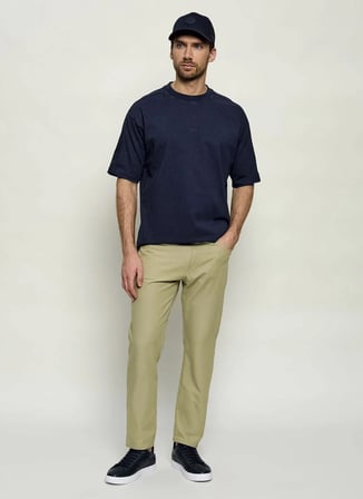 BOSS Te_Tile Lacivert Erkek Bisiklet Yaka Logo Baskılı Relaxed Süprem T-Shirt