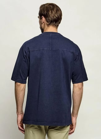 BOSS Te_Tile Lacivert Erkek Bisiklet Yaka Logo Baskılı Relaxed Süprem T-Shirt