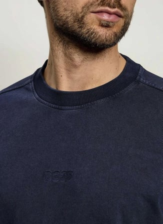 BOSS Te_Tile Lacivert Erkek Bisiklet Yaka Logo Baskılı Relaxed Süprem T-Shirt