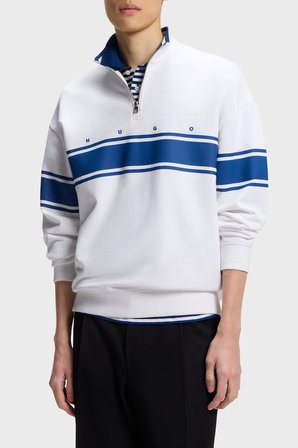 Hugo Pamuklu Relaxed Fit Yarım Fermuarlı Dik Yaka Sweat Erkek SWEAT 50563798 100 BEYAZ