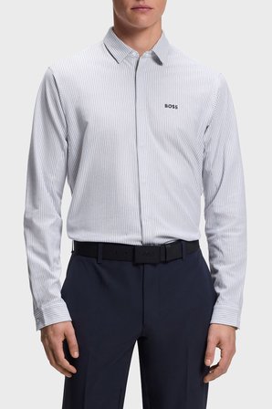 Boss Çizgili % 100 Pamuk Regular Fit Düğmeli Yaka Gömlek Erkek GÖMLEK 50565852 026 GRİ