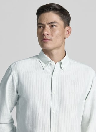 BOSS Ricoplus_M Açık Haki Erkek Çizgili Regular Fit Gömlek