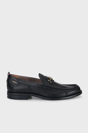 Hugo Metalik Logo Detaylı Deri Loafer Ayakkabı Erkek AYAKKABI 50568879 001 SİYAH
