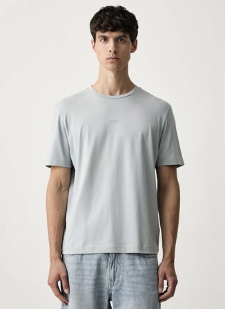 BOSS TChup Gri Erkek Bisiklet Yaka Logo Baskılı Relaxed Süprem T-Shirt