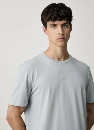 BOSS TChup Gri Erkek Bisiklet Yaka Logo Baskılı Relaxed Süprem T-Shirt