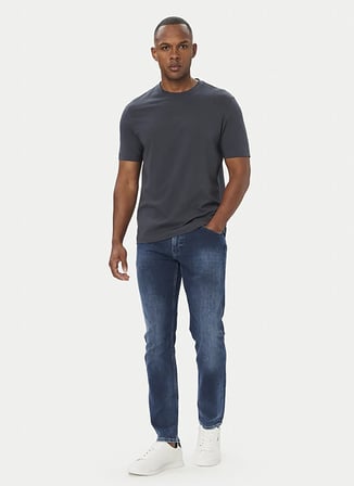 BOSS TChup Lacivert Erkek Bisiklet Yaka Logo Baskılı Relaxed Örme T-Shirt