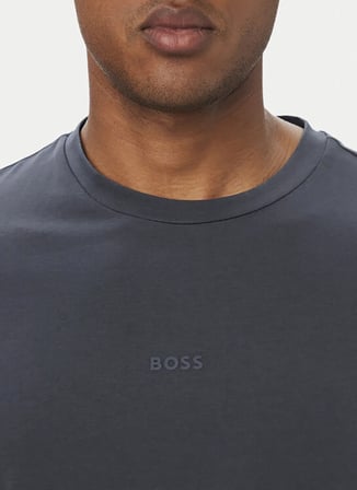 BOSS TChup Lacivert Erkek Bisiklet Yaka Logo Baskılı Relaxed Örme T-Shirt