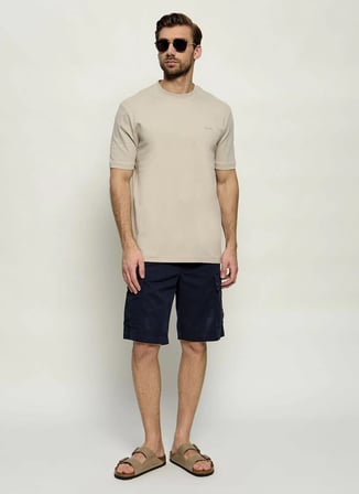 BOSS Te_interlock Bej Erkek Bisiklet Yaka Logo Baskılı Regular Fit T-Shirt