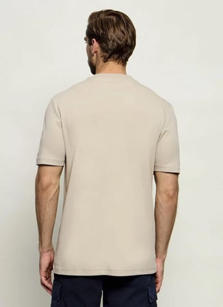 BOSS Te_interlock Bej Erkek Bisiklet Yaka Logo Baskılı Regular Fit T-Shirt