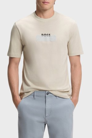Boss Logolu % 100 Pamuk Regular Fit Bisiklet Yaka T Shirt Erkek T SHİRT 50566606 271 BEJ