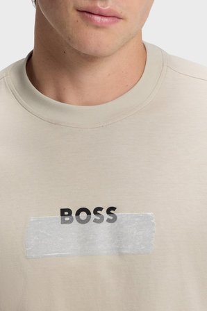 Boss Logolu % 100 Pamuk Regular Fit Bisiklet Yaka T Shirt Erkek T SHİRT 50566606 271 BEJ
