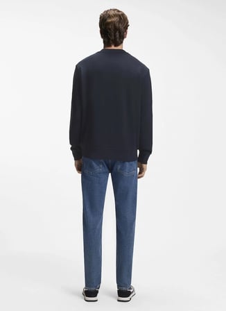 BOSS We_Logo Lacivert Erkek Bisiklet Yaka Logo Baskılı Relaxed Sweatshirt
