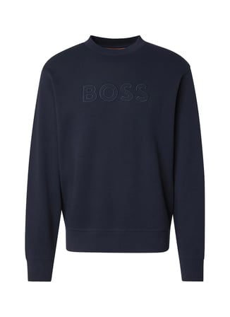BOSS We_Logo Lacivert Erkek Bisiklet Yaka Logo Baskılı Relaxed Sweatshirt