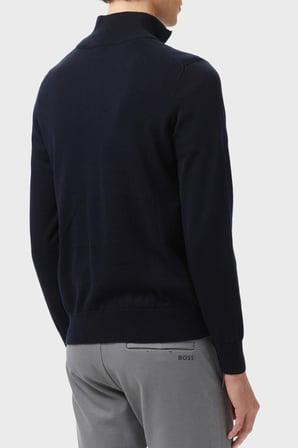 Boss Pamuk ve Kaşmir Karışımlı Regular Fit Yarım Fermuarlı Dik Yaka Kazak Erkek KAZAK 50527585 406 LACİVERT