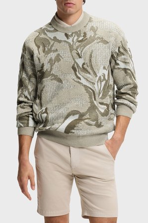 Boss Jakarlı Relaxed Fit Bisiklet Yaka Kazak Erkek KAZAK 50565117 271 BEJ