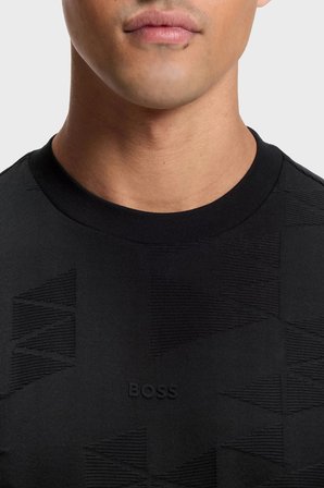 Boss Jakarlı % 100 Pamuk Bisiklet Yaka T Shirt Erkek T SHİRT 50563981 001 SİYAH