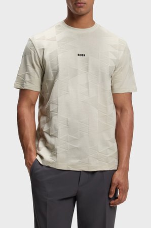 Boss Jakarlı % 100 Pamuk Bisiklet Yaka T Shirt Erkek T SHİRT 50563981 272 BEJ