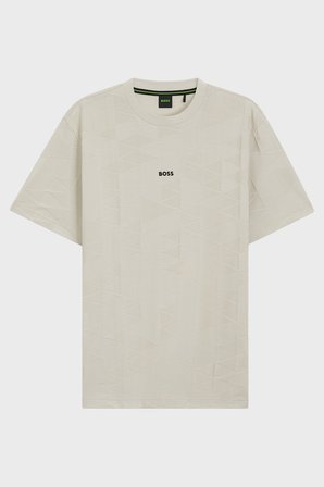 Boss Jakarlı % 100 Pamuk Bisiklet Yaka T Shirt Erkek T SHİRT 50563981 272 BEJ