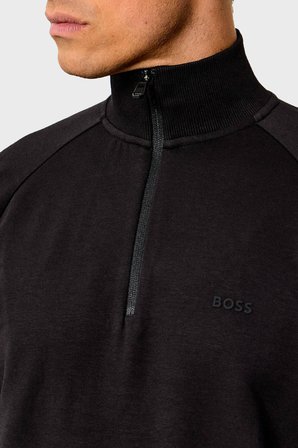 Boss Logolu Pamuk Karışımlı Yarım Fermuarlı Dik Yaka Sweat Erkek SWEAT 50565306 001 SİYAH