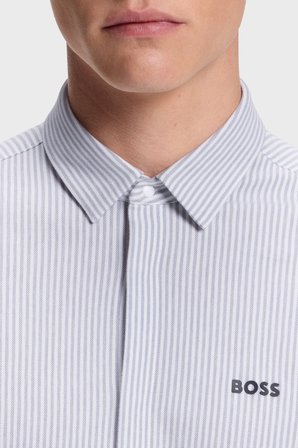 Boss Çizgili % 100 Pamuk Regular Fit Düğmeli Yaka Gömlek Erkek GÖMLEK 50565852 026 GRİ