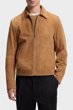 Boss Regular Fit Klasik Yaka Süet Deri Ceket Erkek DERİ CEKET 50563869 260 BEJ