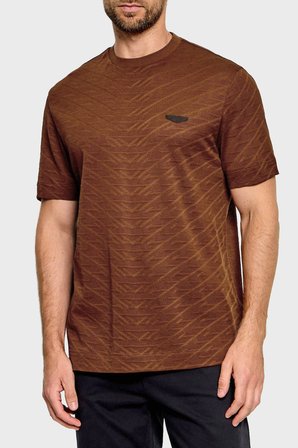 Boss Jakarlı Logolu Regular Fit Bisiklet Yaka T Shirt Erkek T SHİRT 50565175 214 KAHVE