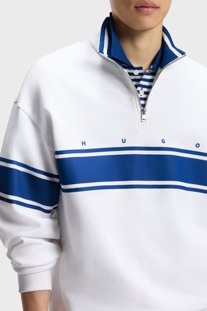 Hugo Pamuklu Relaxed Fit Yarım Fermuarlı Dik Yaka Sweat Erkek SWEAT 50563798 100 BEYAZ