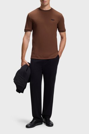 Boss % 100 Pamuk Regular Fit Bisiklet Yaka T Shirt Erkek T SHİRT 50575011 214 KAHVE